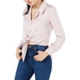 thumbnail image 1 of Love, Fire Womens Juniors Tie-Front Button-Down Blouse, 1 of 3