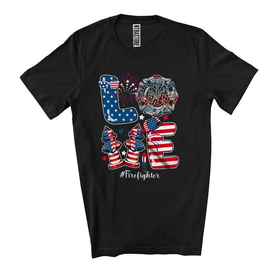 Love Firefighter; Fantastic 4th Of July American Flag Firework Patriotic; Proud Jobs Unisex T-Shirt