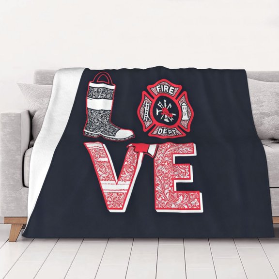 Love Firefighter Throws Blanket Fleece Soft Cozy Warm Plush for Travel Chair Bedroom Living Room Sofa 50"x40"
