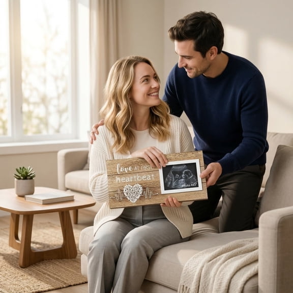 Love at First Heartbeat Ultrasound Picture Frames Fridge Magnet Rustic Keepsake Sonogram Picture Frame Nursery New Mom Gifts Baby Shower Gifts Newborn Essentials Must Haves Protective Photo Frame