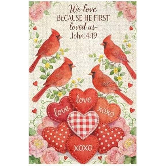 We Love Because He First Loved Us Valentines Day 500 Piece Jigsaw Puzzle for Adults, Relaxing Brain Teaser and Romantic Holiday Display for Family Night or Couples, Mind Exercise