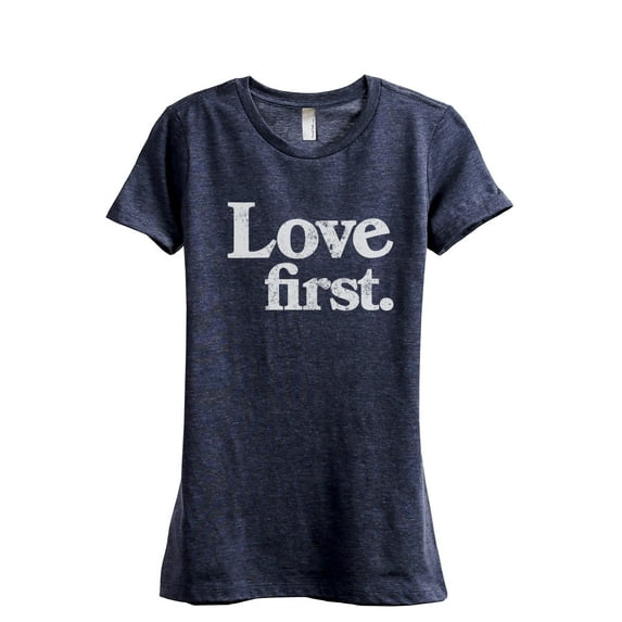 Love First Women's Fashion Relaxed T-Shirt Tee Heather Navy Large