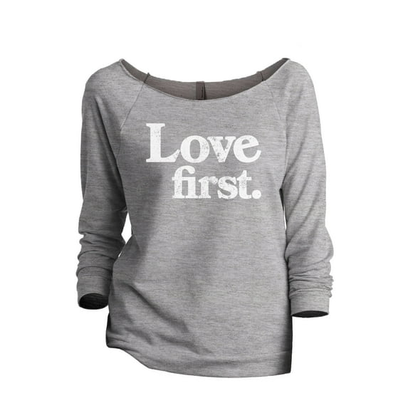 Love First Women's Fashion Slouchy 3/4 Sleeves Raglan Lightweight Sweatshirt Sport Grey Large