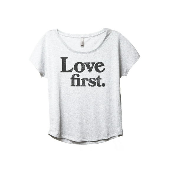 Love First Women's Fashion Slouchy Dolman T-Shirt Tee Heather White Medium