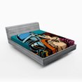 thumbnail image 1 of Love Fitted Sheet, Astronaut Kisses His Wife Illustration Vintage Pop Art Retro Style Print, Soft Decorative Fabric Bedding, Queen Size, Petrol Blue and Brown, by Ambesonne, 1 of 2