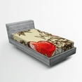 thumbnail image 1 of Ambesonne Love Fitted Sheet, Flowers and Butterfly, Twin Size, Beige Brown Red, 1 of 2
