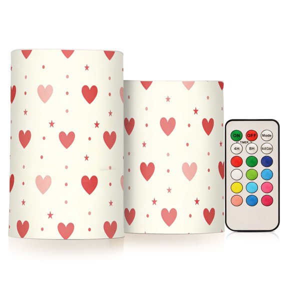 Love Flickering Flameless Candles Battery Operated with Remote Timer LED Pillar Candles Set of 2