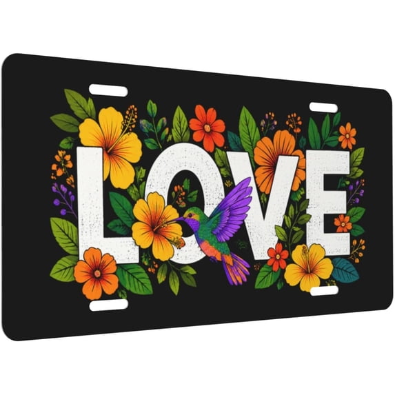 Love Floral Hummingbird Front License Plate - Rust-Proof Aluminum ...