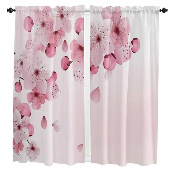 Love Flower Pink Plaid Curtains Home Decor Living Room Kitchen Balcony Room Window Curtain Bedroom Patio Decoration