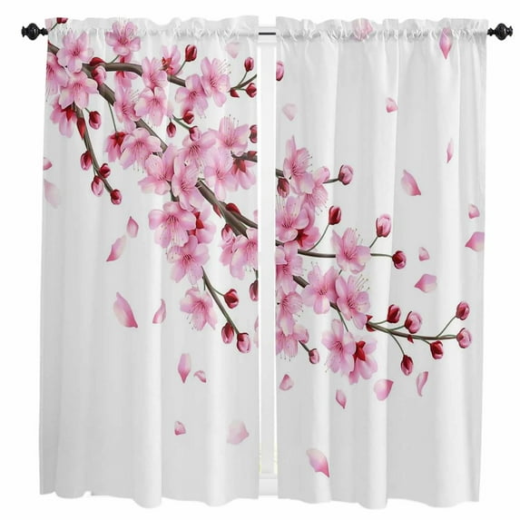 Love Flower Pink Plaid Curtains Home Decor Living Room Kitchen Balcony Room Window Curtain Bedroom Patio Decoration