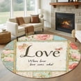 thumbnail image 1 of Love Flower Round Rugs for Living Room 5ft Butterfly Retro Watercolor Floral Rose Non Slip Circle Rug Washable Low-Profile Indoor Carpet for Bedroom, Dining Room, Bathroom, 1 of 9