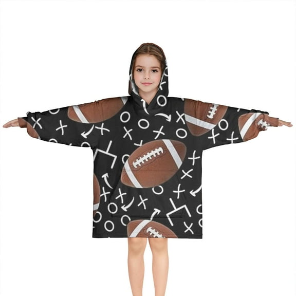 Love Football Sports Blanket Hoodies for Kids 6-13YR Oversize Wearable Blanket Hoodies for Boys Girls Teens