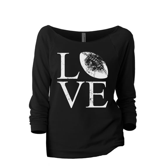 Love Football Women's Fashion Slouchy 3/4 Sleeves Raglan Lightweight Sweatshirt Black Medium