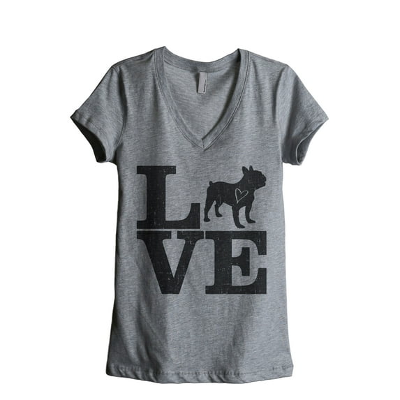Love Frenchie Women's Fashion Relaxed V-Neck T-Shirt Tee Heather Grey X-Large