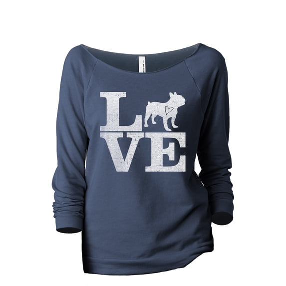 Love Frenchie Women's Fashion Slouchy 3/4 Sleeves Raglan Lightweight Sweatshirt Navy Medium