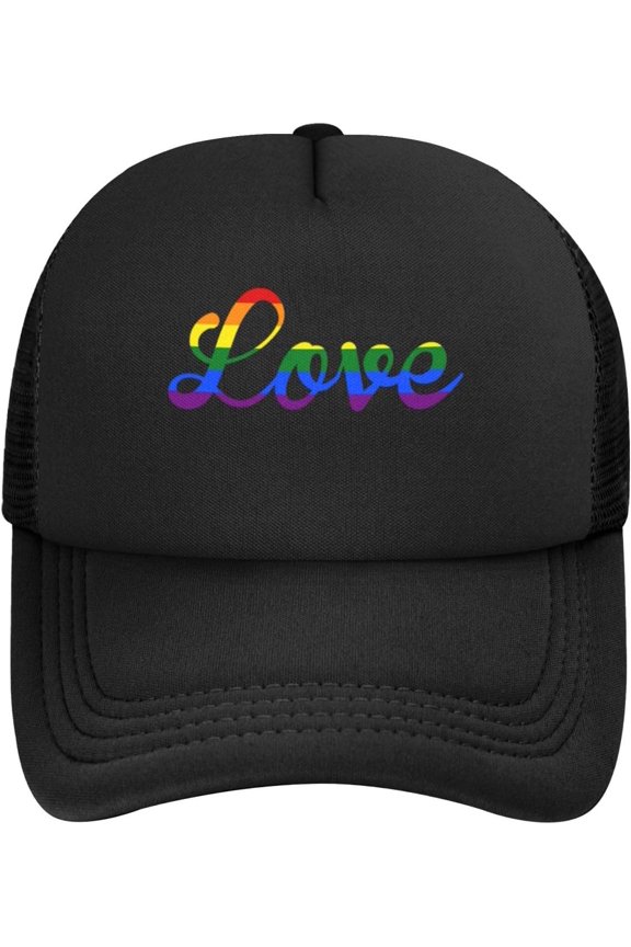 Love Gay Pride LGBT Baseball Cap Men Mesh Trucker Hat Women Dad Hat Sun Hat Adjustable Ponytail Hat Black