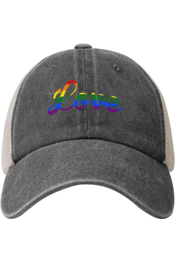Love Gay Pride LGBT Cowboy Hat Men Vintage Mesh Baseball Cap Women Dad Hat Sun Hat Trucker Hat Black