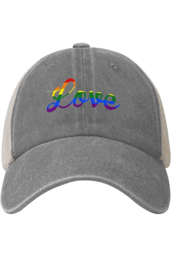 Love Gay Pride LGBT Cowboy Hat Vintage Mesh Baseball Cap Women Trucker Hat Men Dad Hat Adjustable Snapback Hat Black