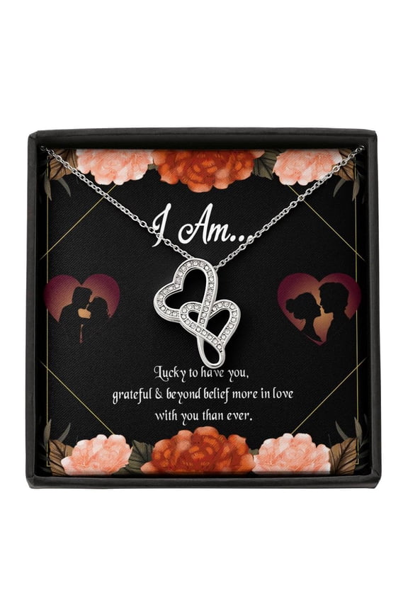 Love Gift I am Eternal Hearts CZ Necklace 14K White Gold Over Stainless Steel