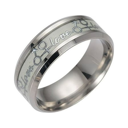 Love Glow In Dark Wedding Band Ring Stainless Steel Men Women Ginger Lyne Collection