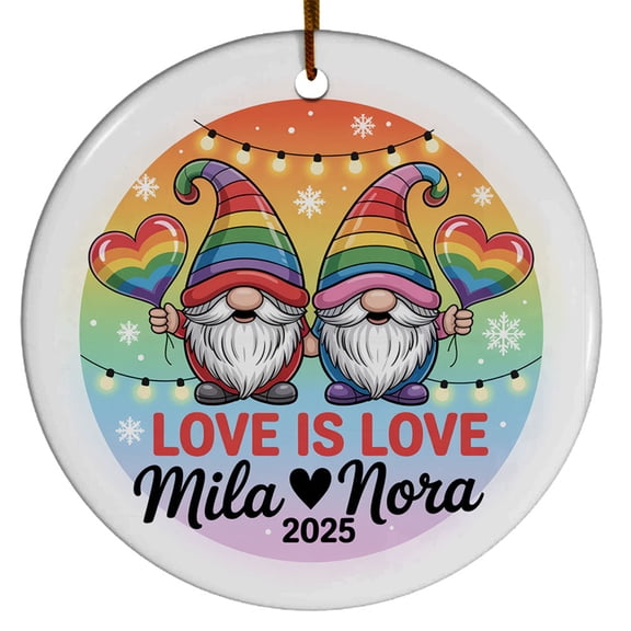 Love is Gnomes Rainbow Mr & Christmas Ornament 2025, Ornament Names Couple Gnome Gay Pride LGBT Gift for Xmas Dating Anniversary, Customized Gifts, Christmas Ornament 2025