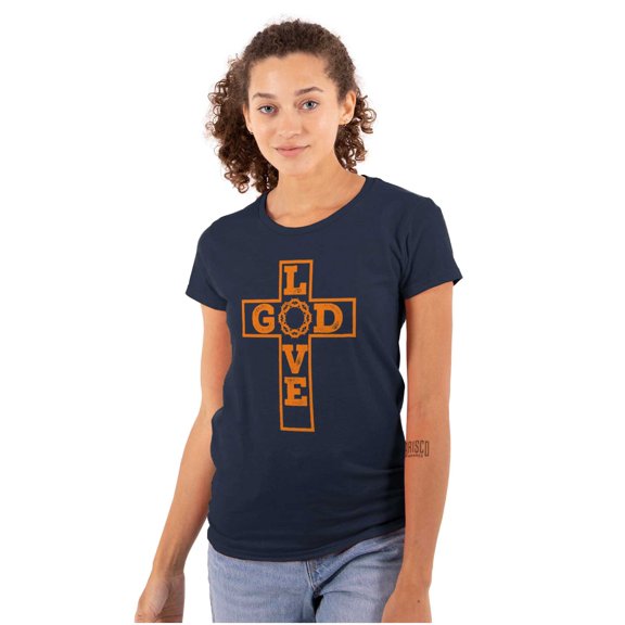 Love God Cross Christian Jesus Christ Womens Slim Fit Graphic Tee Brisco Brands S