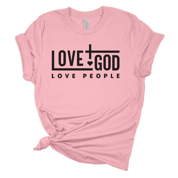 Love God Love People Christian Unisex Ladies Design Christian T-shirt Graphic Tee-Pink-medium