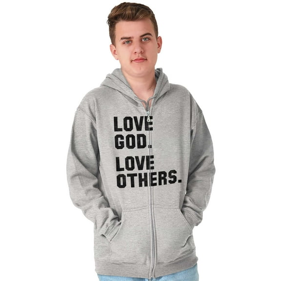 Love God and Others Christian Quote Unisex Fleece Graphic Zip Up Hoodie Brisco Brands 5X