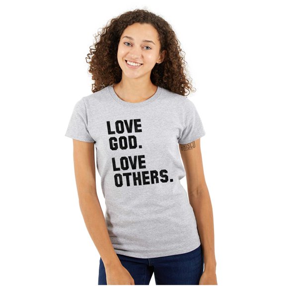 Love God and Others Christian Quote Womens Slim Fit Graphic Tee Brisco Brands L