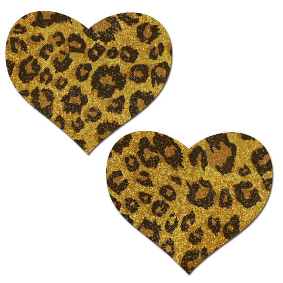 Love: Gold Glittering Cheetah Heart Nipple Pasties by Pastease