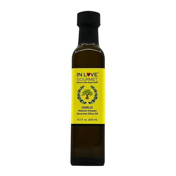 In Love Gourmet Garlic Natural Flavor Infused Gourmet Olive Oil 250ML/8.5oz Great Tossed with Pasta, on Salads, as a Sandwich Spread, for Bread Dipping and in Marinades.