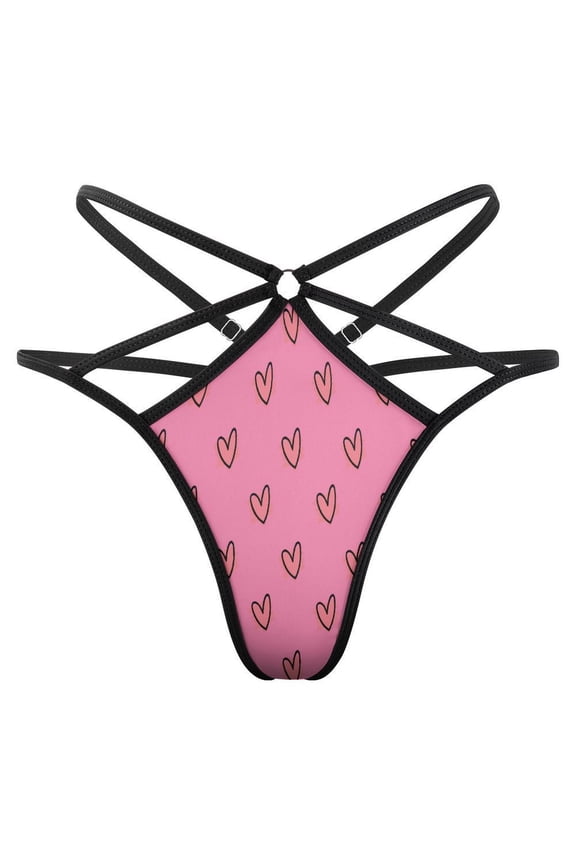 Love, Graffiti, Pink Open Type Women's Panties Crotch Opening G-strings Thongs Lingeries Underwear