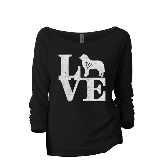 Love Great Pyrenees Women's Fashion Slouchy 3/4 Sleeves Raglan Lightweight Sweatshirt Black 2X-Large
