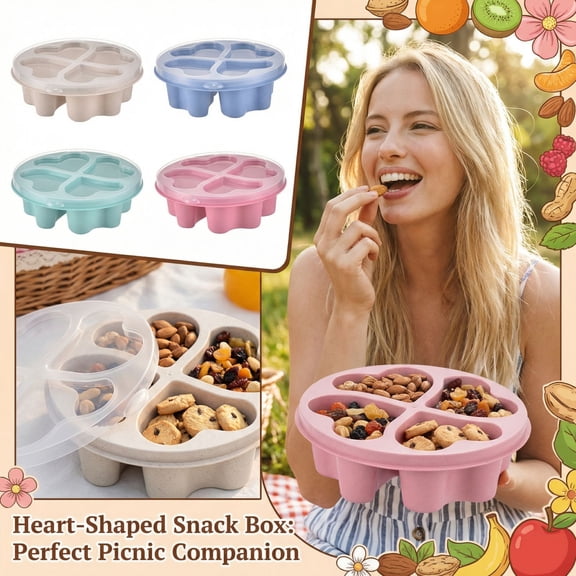 Love Grids Snack Box, Transparent Lid Divided Storage Container for Dried Fruit, Candy, Tea, Party, Office, Kitchen, Dishwasher Safe