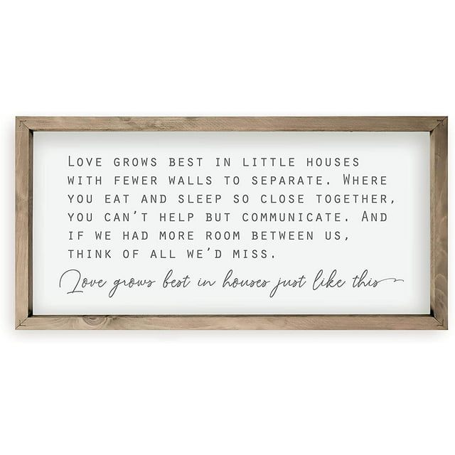 Love Grows Best In Houses Rustic Framed Wood Farmhouse Wall Sign 18x36