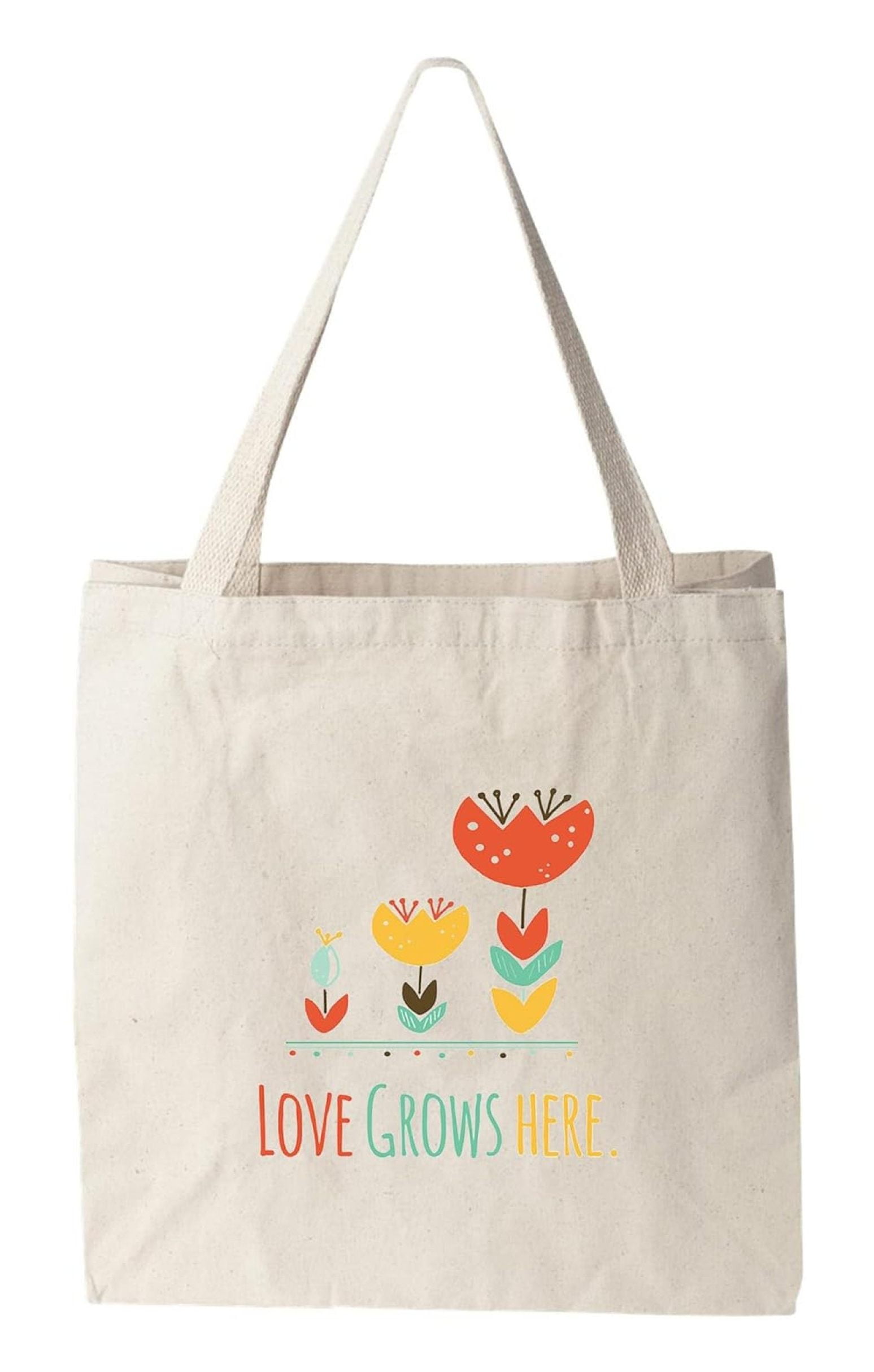Love Grows Here, 100 Cotton Canvas, Natural Tote Bag, FullColor Tote