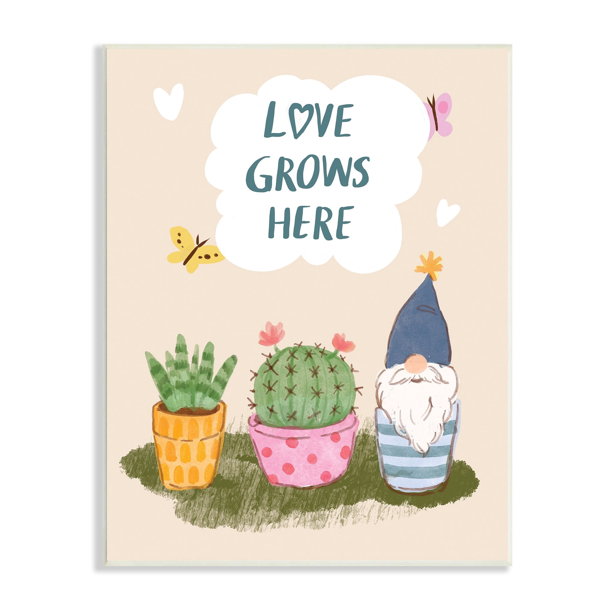 Love Grows Here Phrase Succulents Butterflies Garden Gnome Botanical & Floral Graphic Art Unframed Art Print Wall Art