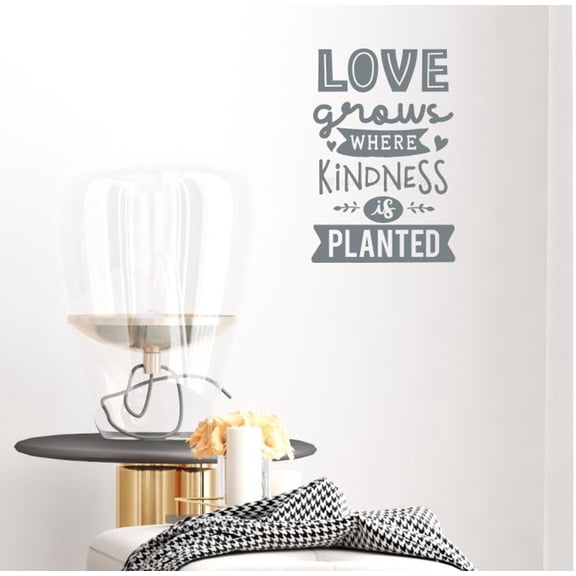 Love Grows Where Kindness is Planted Quote Decals for Walls - School Wall Decals - Removable Inspirational Quotes Wall Decals - Decals for Classroom - Wall Stickers Quotes, 12x18-Inch StormGray