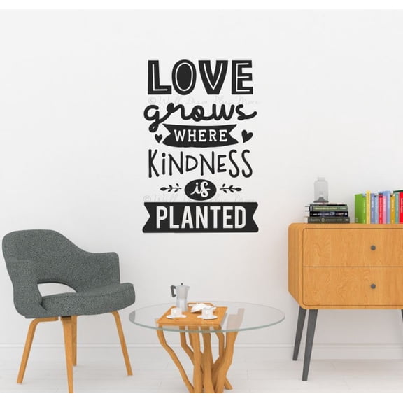Love Grows Where Kindness is Planted Quote Decals for Walls - School Wall Decals - Removable Inspirational Quotes Wall Decals - Decals for Classroom - Wall Stickers Quotes, 23x15.5-Inch Black