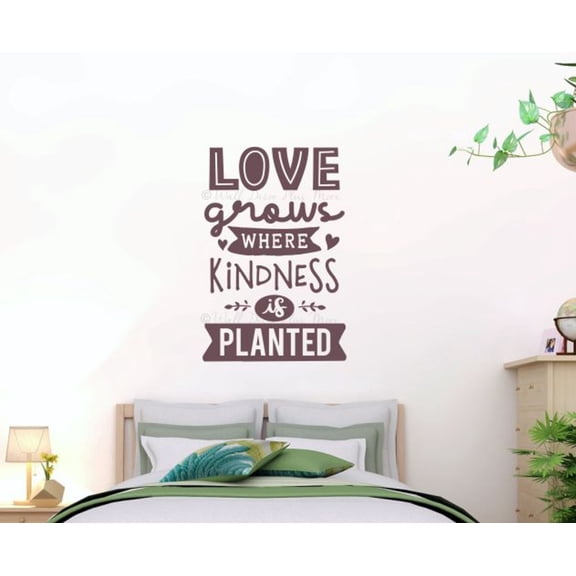 Love Grows Where Kindness is Planted Quote Decals for Walls - School Wall Decals - Removable Inspirational Quotes Wall Decals - Decals for Classroom - Wall Stickers Quotes, 23x15.5-Inch Eggplant