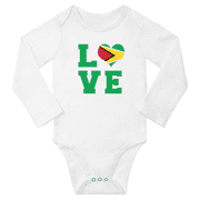 Love Guyana Heart Flag Baby Long Slevve Rompers Bodysuit (White, 12-18 Months)