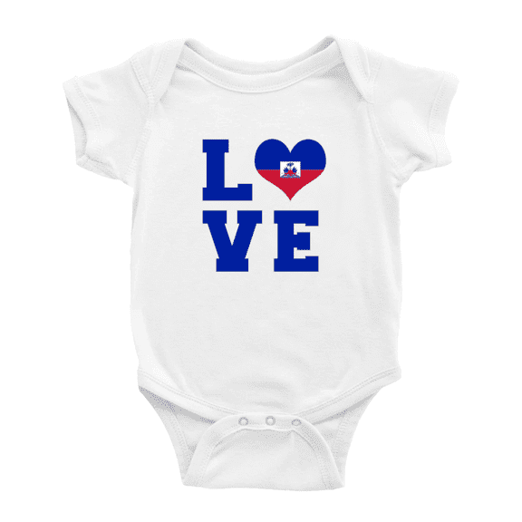 Love Haiti Flag Heart Boy Girl Bodysuits (White, 6-12 Months)