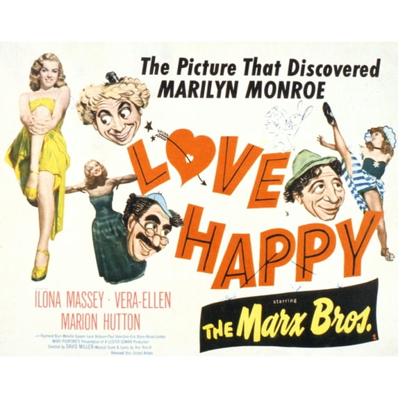 Love Happy Marilyn Monroe Marion Hutton Harpo Marx Groucho Marx Chico Marx 1949 Movie Poster Masterprint (28 x 22)