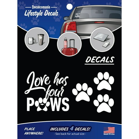 Love Has Four Paws Vinyl Decals for Car Truck Vehicle Window Cat Dog Pet 4 Stickers