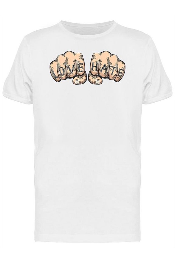 Love Hate Color Fist Sketch T-Shirt Men -Image by Shutterstock, Male 3X-Large