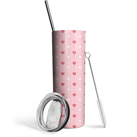 Love Heart 20 Oz Skinny Tumbler with Lid and Straw - Double Wall Vacuum Insulated Tumbler- Birthday Gifts for Mom Sister Friends Women
