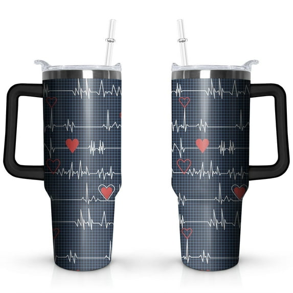 Love Heart 40oz Stainless Steel Vacuum Insulated Tumbler with Lid and Straw for Water Iced Tea Coffee Smoothie and More