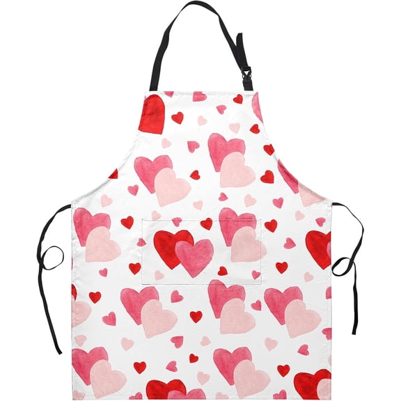 Love Heart Apron Happy Valentine''s Day Aprons with Pocket Red and Pink Hearts Adjustable Bib Aprons for Women Romantic Sweety Valentie Waterproof Bibs for Pet Chef Kitchen Wife Gift
