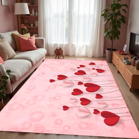 Love Heart Area Rug 4x6ft Pink Red Heart Rug,Anti-Slip Valentine''s Day Cute Rugs f''or Bedroom Modern Living Room Entrance Love Hearts Valentine''s Day Decor Washable Carpet