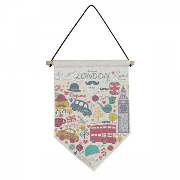 Love Heart Big Ben Bus UK Landmark Flag Canvas Flag Hanging Wall Art Decor Banner